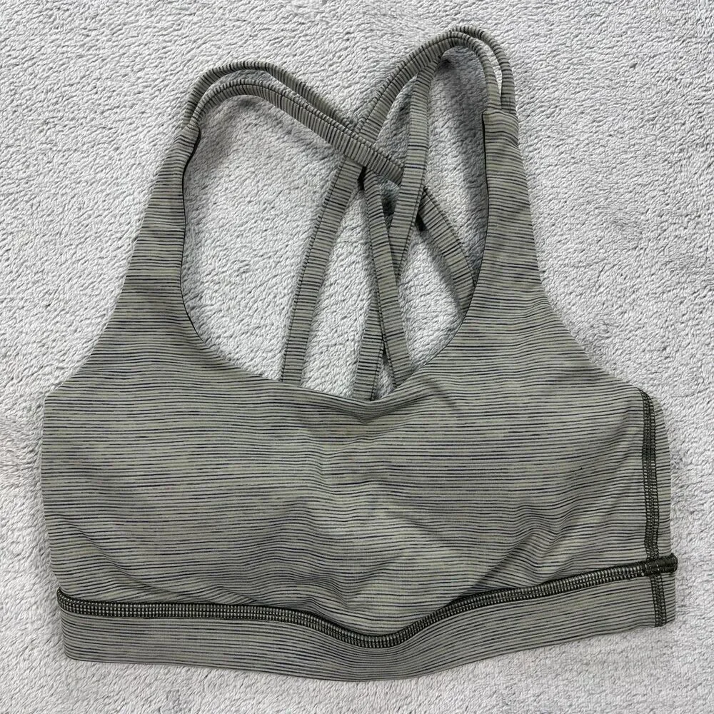 Lululemon Energy Sports‎ Bra Womens 4 Gray Pinstripe Crossback Full Coverage